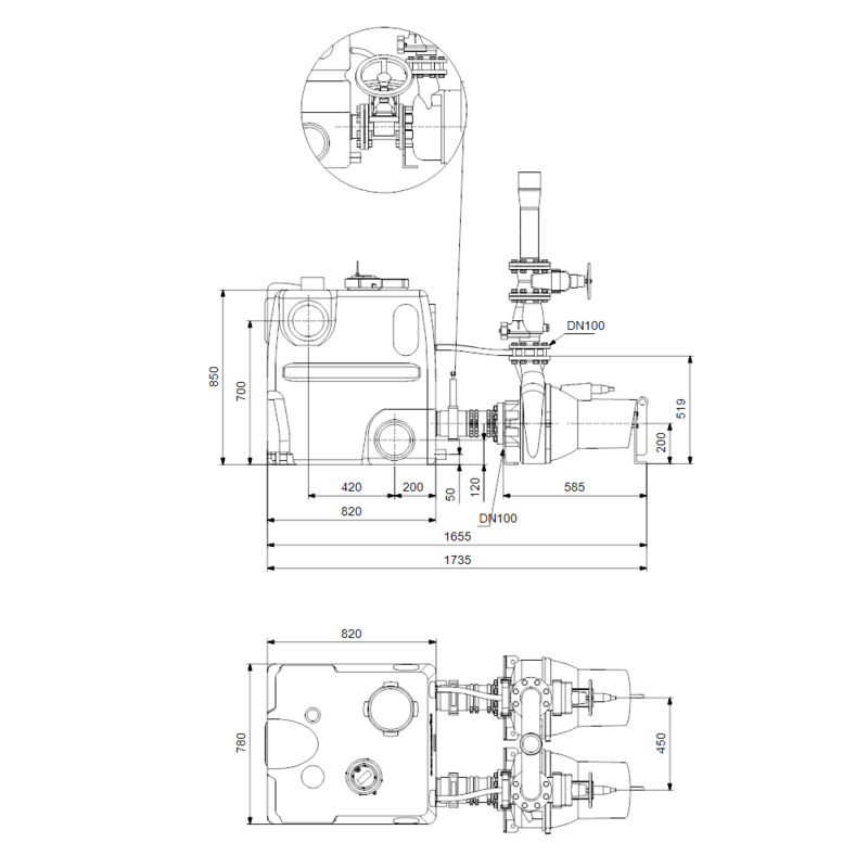 Насосная станция Grundfos MULTILIFT MD1.80.100.55.4.51D/450-2.SL (арт. 97577878)
