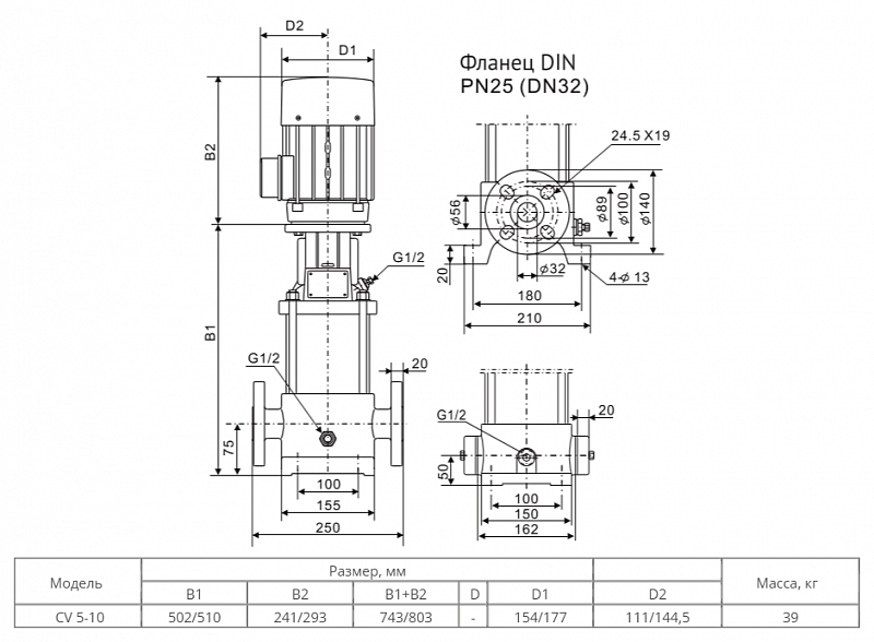 Вертикальный многоступенчатый насос Wellmix CV 5-10-0-HQCV (арт. 10019909)