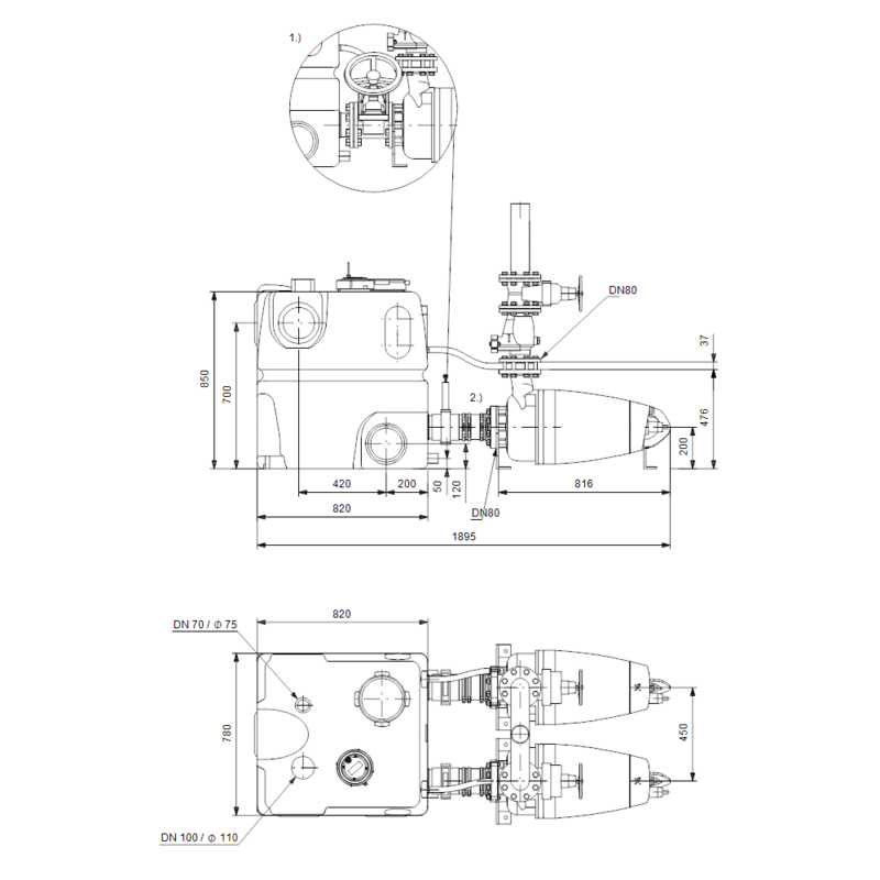 Насосная станция Grundfos MULTILIFT MDV.80.80.75.2.51D/450.SE (арт. 96741485)