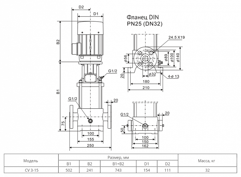 Вертикальный многоступенчатый насос Wellmix CV 3-15-0-HQCV (арт. 10019945)