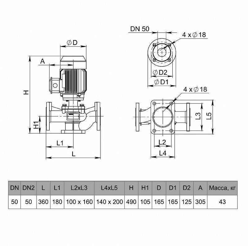 Циркуляционный насос с сухим ротором Рационал RZ-L50-17/10-0,75/4.3 (арт. Rz15.01710.10400.3)