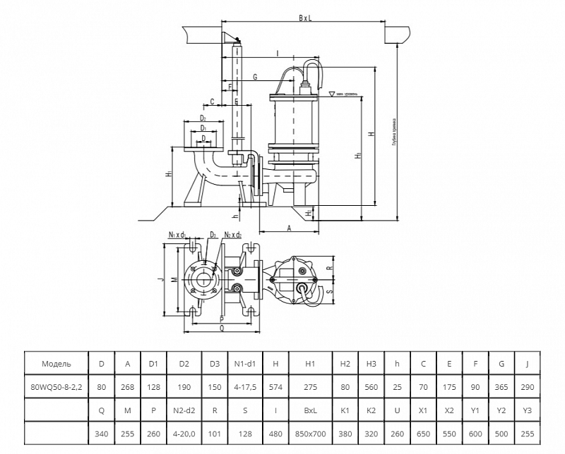 Канализационный насос Wellmix 80WQ50-8-2.2 (арт. 19089989)
