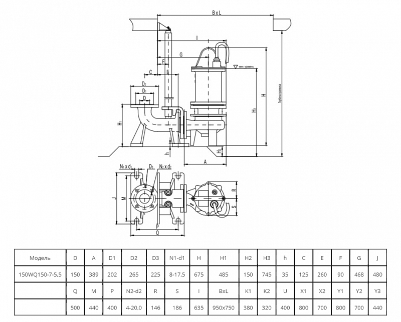 Канализационный насос Wellmix 150WQ150-7-5.5 (арт. 19089980)