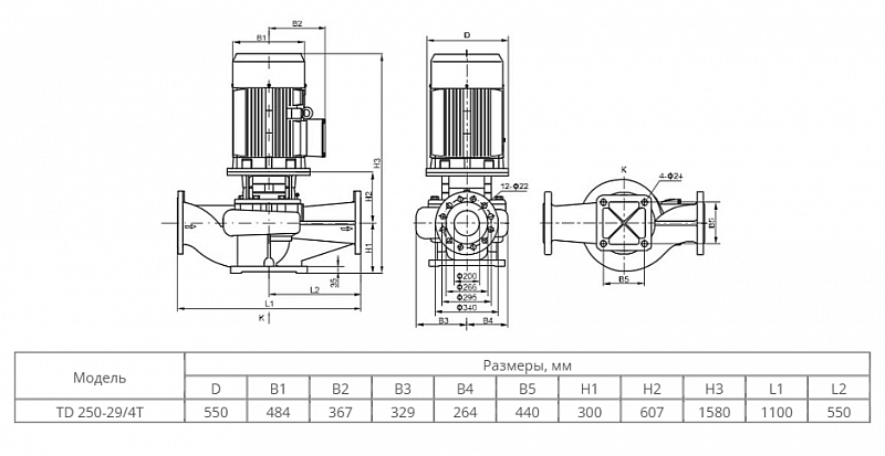 Одноступенчатый центробежный насос Wellmix TD 250-29/4Т, BQQE (арт. 22069957)